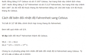 Chuyển đổi nhiệt độ từ Fahrenheit (độ F) sang Celsius (độ C)