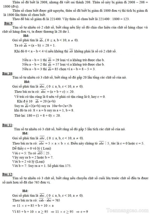 Các bài toán về cấu tạo số tự nhiên nâng cao lớp 5 - Toannangcao.com
